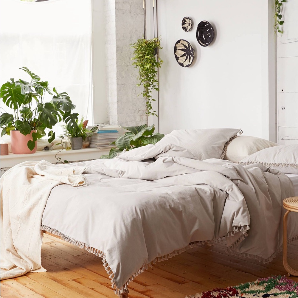 Urban Outfitters Washed Cotton Tassel Duvet Cover